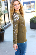 Load image into Gallery viewer, Casual Chic Pointelle Lace Shoulder Knit Sweater in Olive
