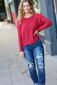 Stay Awhile Ribbed Dolman Cropped Sweater in Red