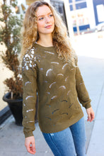 Load image into Gallery viewer, Casual Chic Pointelle Lace Shoulder Knit Sweater in Olive
