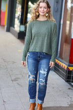 Load image into Gallery viewer, Stay Awhile Ribbed Dolman Cropped Sweater in Olive
