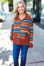 Load image into Gallery viewer, Rust &amp; Teal Striped Two Tone Knit Pocketed Top
