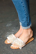 Load image into Gallery viewer, Linen Fray Beaded Faux Pearl Slide Sandal in Blush
