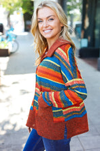 Load image into Gallery viewer, Rust &amp; Teal Striped Two Tone Knit Pocketed Top
