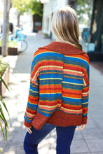 Load image into Gallery viewer, Rust &amp; Teal Striped Two Tone Knit Pocketed Top
