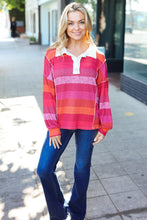 Load image into Gallery viewer, Be Bold Magenta Striped Button Down Placket Collared Top
