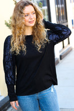 Load image into Gallery viewer, Black Floral Mesh Bubble Sleeve Top
