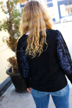 Load image into Gallery viewer, Black Floral Mesh Bubble Sleeve Top
