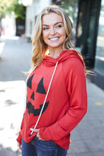 Load image into Gallery viewer, Orange Jack-O-Lantern French Terry Thumb Hole Double Hoodie
