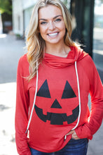 Load image into Gallery viewer, Orange Jack-O-Lantern French Terry Thumb Hole Double Hoodie
