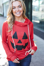 Load image into Gallery viewer, Orange Jack-O-Lantern French Terry Thumb Hole Double Hoodie
