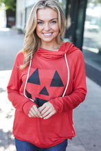 Load image into Gallery viewer, Orange Jack-O-Lantern French Terry Thumb Hole Double Hoodie
