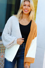 Load image into Gallery viewer, Face The Day Camel Color Block Chunky Knit Cardigan
