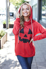 Load image into Gallery viewer, Orange Jack-O-Lantern French Terry Thumb Hole Double Hoodie
