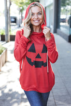 Load image into Gallery viewer, Orange Jack-O-Lantern French Terry Thumb Hole Double Hoodie
