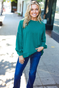 Weekend Ready Mineral Wash Rib Pullover Top in Hunter Green