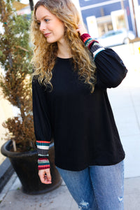 Dream On Multicolor Stripe Banded Puff Sleeve Top
