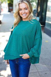 Weekend Ready Mineral Wash Rib Pullover Top in Hunter Green