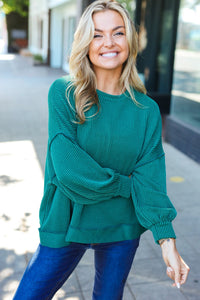 Weekend Ready Mineral Wash Rib Pullover Top in Hunter Green