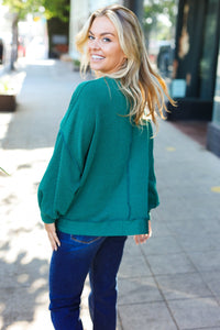 Weekend Ready Mineral Wash Rib Pullover Top in Hunter Green