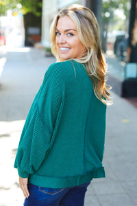 Weekend Ready Mineral Wash Rib Pullover Top in Hunter Green