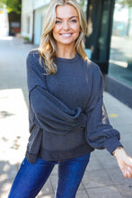 Load image into Gallery viewer, Weekend Ready Mineral Wash Rib Pullover Top in Charcoal
