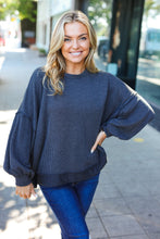 Load image into Gallery viewer, Weekend Ready Mineral Wash Rib Pullover Top in Charcoal
