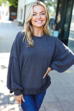 Load image into Gallery viewer, Weekend Ready Mineral Wash Rib Pullover Top in Charcoal
