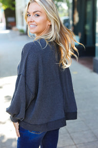 Weekend Ready Mineral Wash Rib Pullover Top in Charcoal