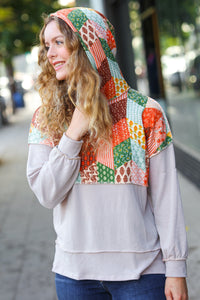Patched Up Love Patchwork Print Yoke Hoodie Top