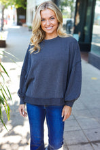 Load image into Gallery viewer, Weekend Ready Mineral Wash Rib Pullover Top in Charcoal
