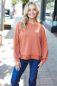 Weekend Ready Mineral Wash Rib Pullover Top in Rust