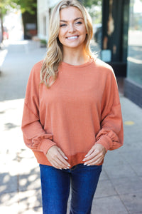 Weekend Ready Mineral Wash Rib Pullover Top in Rust