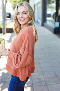 Weekend Ready Mineral Wash Rib Pullover Top in Rust