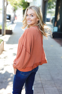 Weekend Ready Mineral Wash Rib Pullover Top in Rust