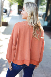 Weekend Ready Mineral Wash Rib Pullover Top in Rust