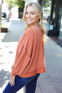 Weekend Ready Mineral Wash Rib Pullover Top in Rust