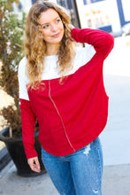 Load image into Gallery viewer, Festive Feels Red &amp; White Drop Shoulder Outseam Color Block Top
