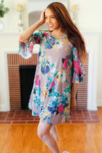 Load image into Gallery viewer, Spread Joy Teal &amp; Fuchsia Watercolor Floral Ruffle Sleeve Dress
