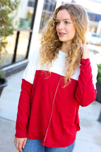 Festive Feels Red & White Drop Shoulder Outseam Color Block Top