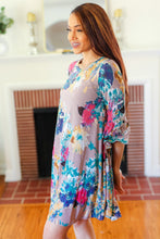 Load image into Gallery viewer, Spread Joy Teal &amp; Fuchsia Watercolor Floral Ruffle Sleeve Dress
