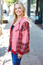 Load image into Gallery viewer, Adorable in Marsala Plaid Color Block Zipper French Terry Hoodie
