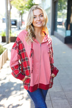 Load image into Gallery viewer, Adorable in Marsala Plaid Color Block Zipper French Terry Hoodie
