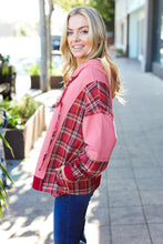 Load image into Gallery viewer, Adorable in Marsala Plaid Color Block Zipper French Terry Hoodie
