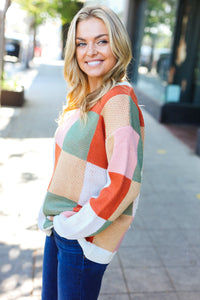 Ivory & Rust Checker Jacquard Knit Sweater