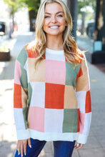 Load image into Gallery viewer, Ivory &amp; Rust Checker Jacquard Knit Sweater
