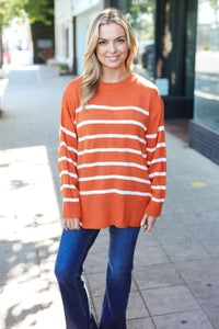 Stand Out Striped Oversized Knit Sweater in Rust