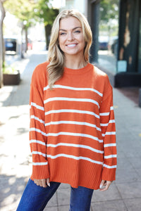 Stand Out Striped Oversized Knit Sweater in Rust