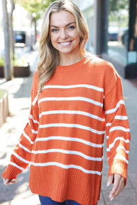 Stand Out Striped Oversized Knit Sweater in Rust