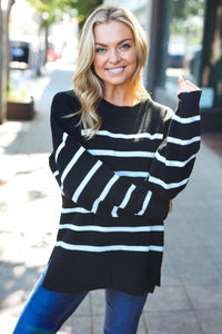 Stand Out Striped Oversized Knit Sweater in Black