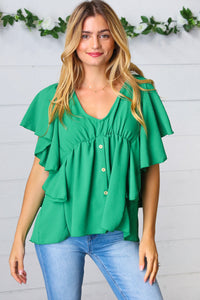 Feel the Waves Button Ruffle Woven Top